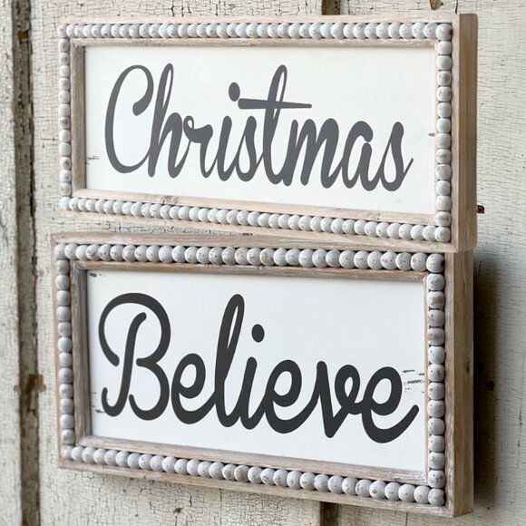Set/2 Wooden Beaded Christmas Signs - Picture 2 of 7